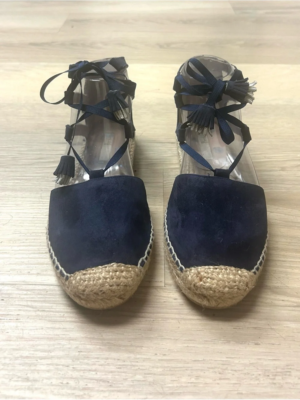 Boden Espadrille Shoes Flats Sandals Navy Blue Women 37 US 6 Suede Boho Tassels